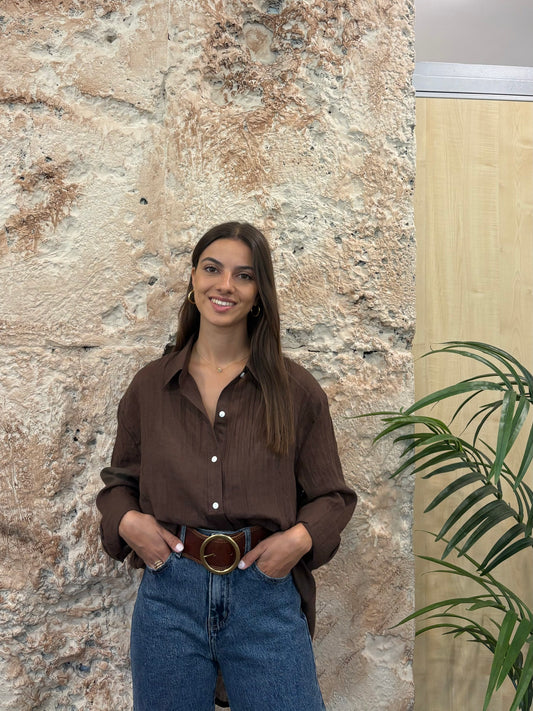 CAMISA FLUIDA EFECTO BAMBULA MARRÓN
