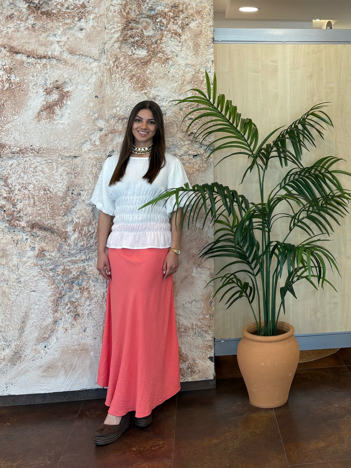 FALDA LARGA FLUIDA CORAL