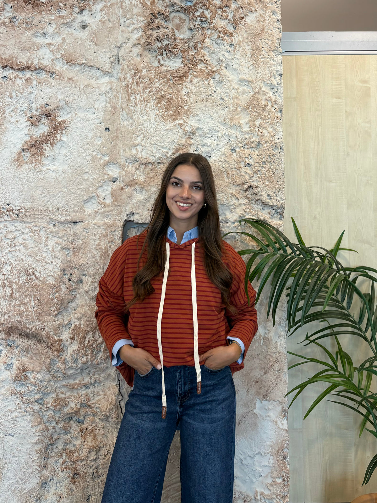 SUDADERA CAPUCHA RAYAS NARANJA- ROSA