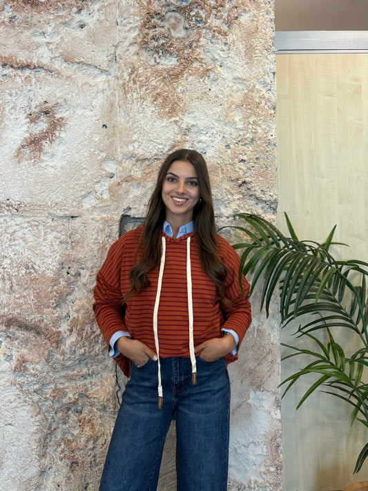 SUDADERA CAPUCHA RAYAS NARANJA- ROSA