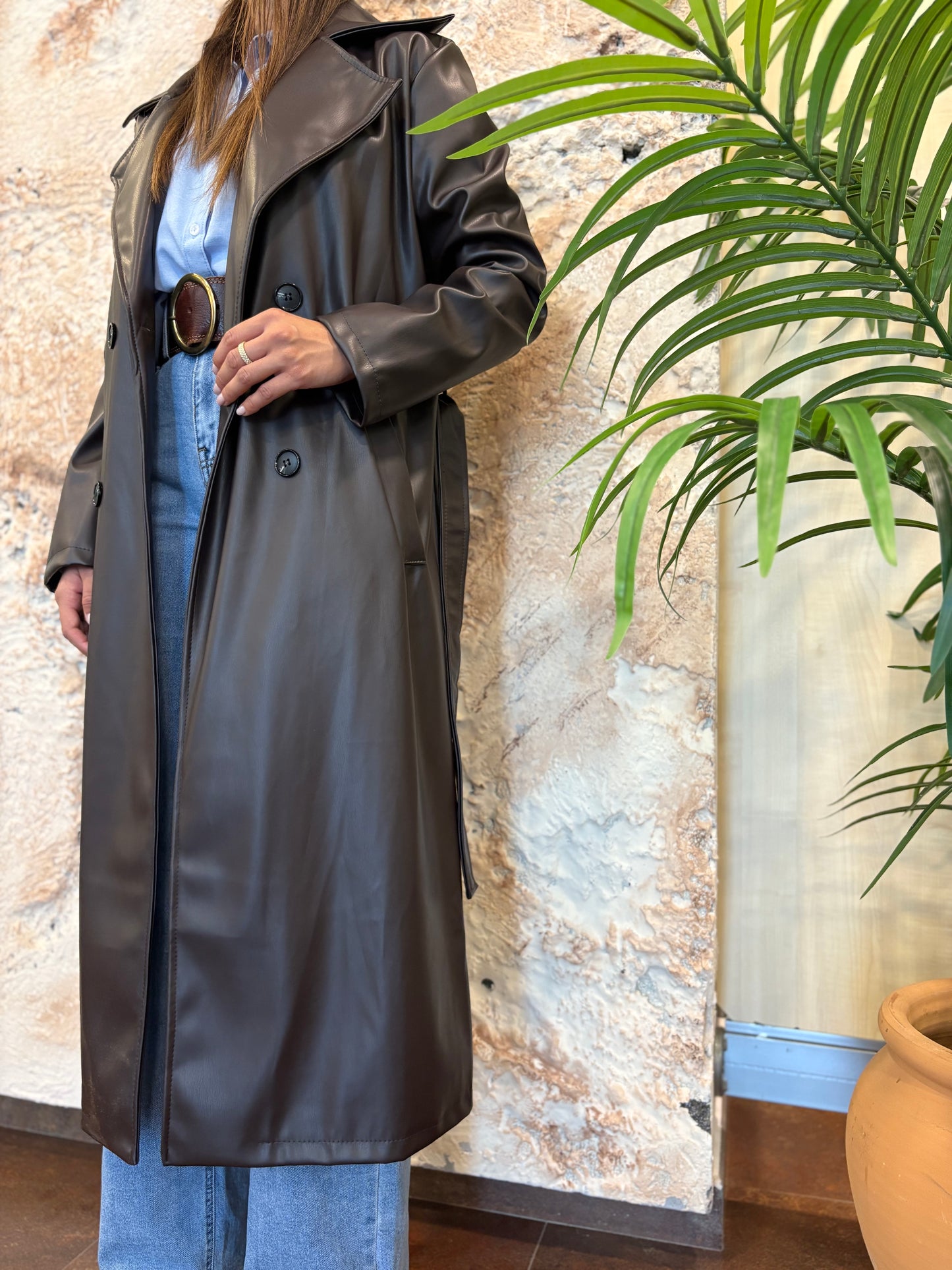 GABARDINA LARGA POLIPIEL MARRÓN