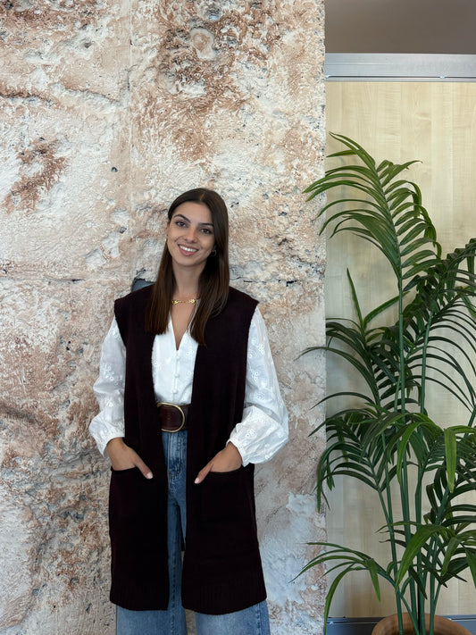 CHALECO PUNTO BOLSILLOS MORADO