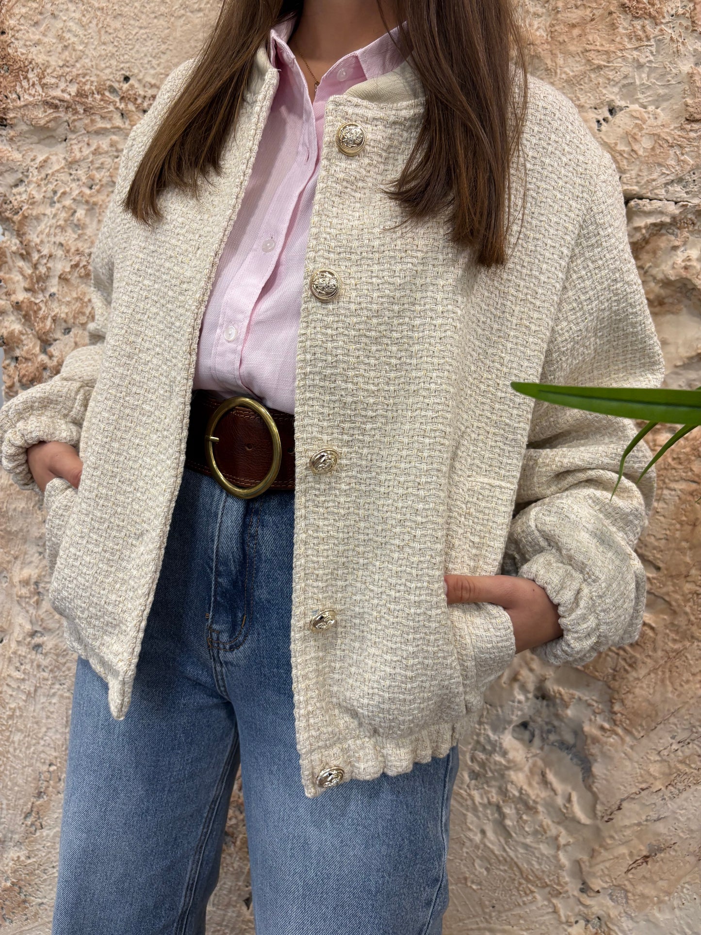 BOMBER TWEED GLITTER BEIGE