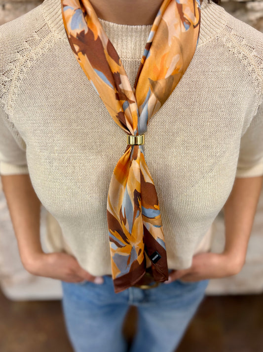 PAÑUELO CUELLO ESTAMPADO NARANJA-MARRÓN