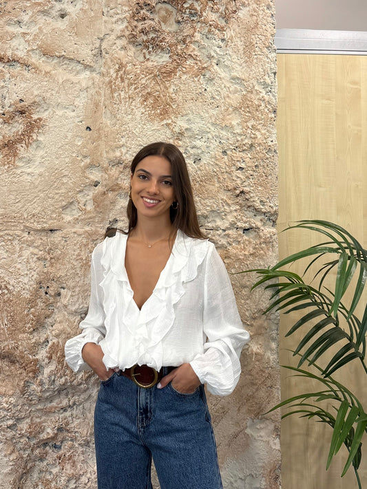 BLUSA CUELLO VOLANTES BLANCA