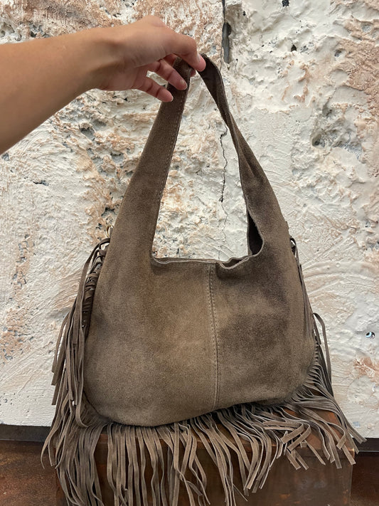 BOLSO PIEL FLECOS MINI TAUPE