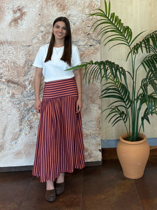 FALDA LARGA RAYAS MORADA-NARANJA