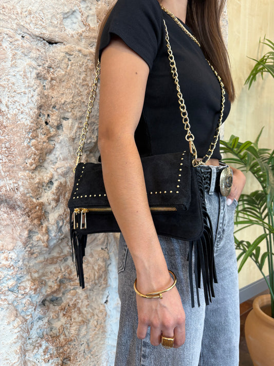 BOLSO BANDOLERA TACHAS NEGRO