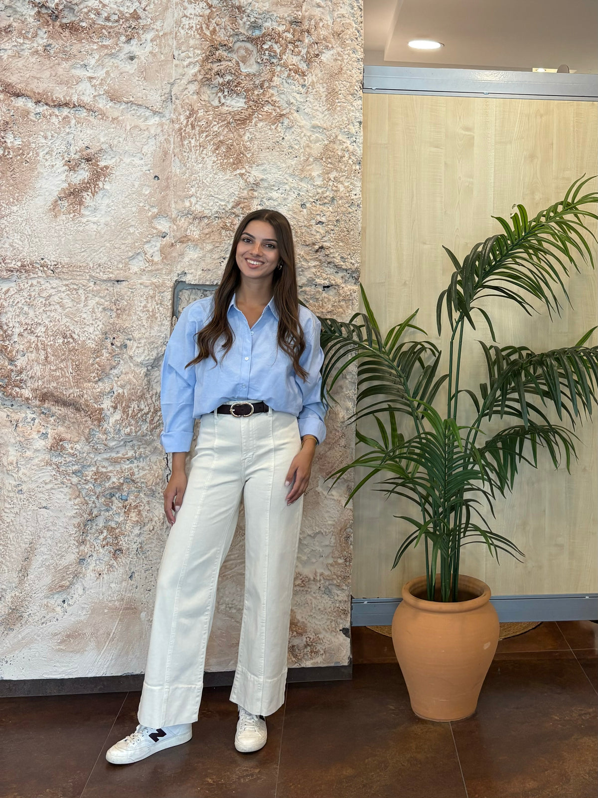 JEANS DENIM BEIGE LÍNEA FRONTAL