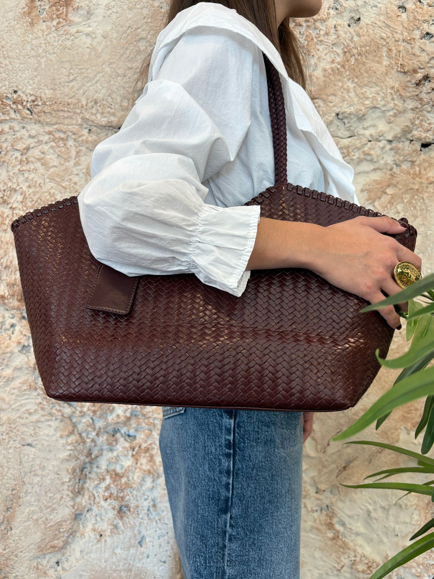BOLSO MAXI TRENZADO BURDEOS