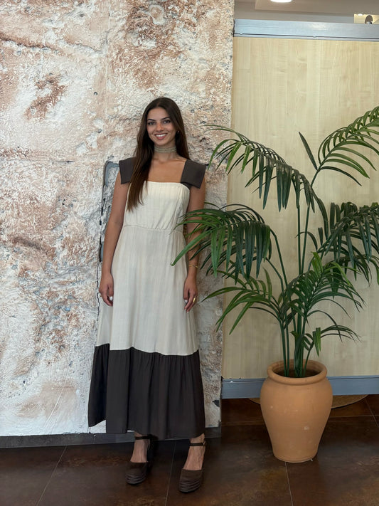 VESTIDO FLUIDO TIRANTE BEIGE-MARRÓN