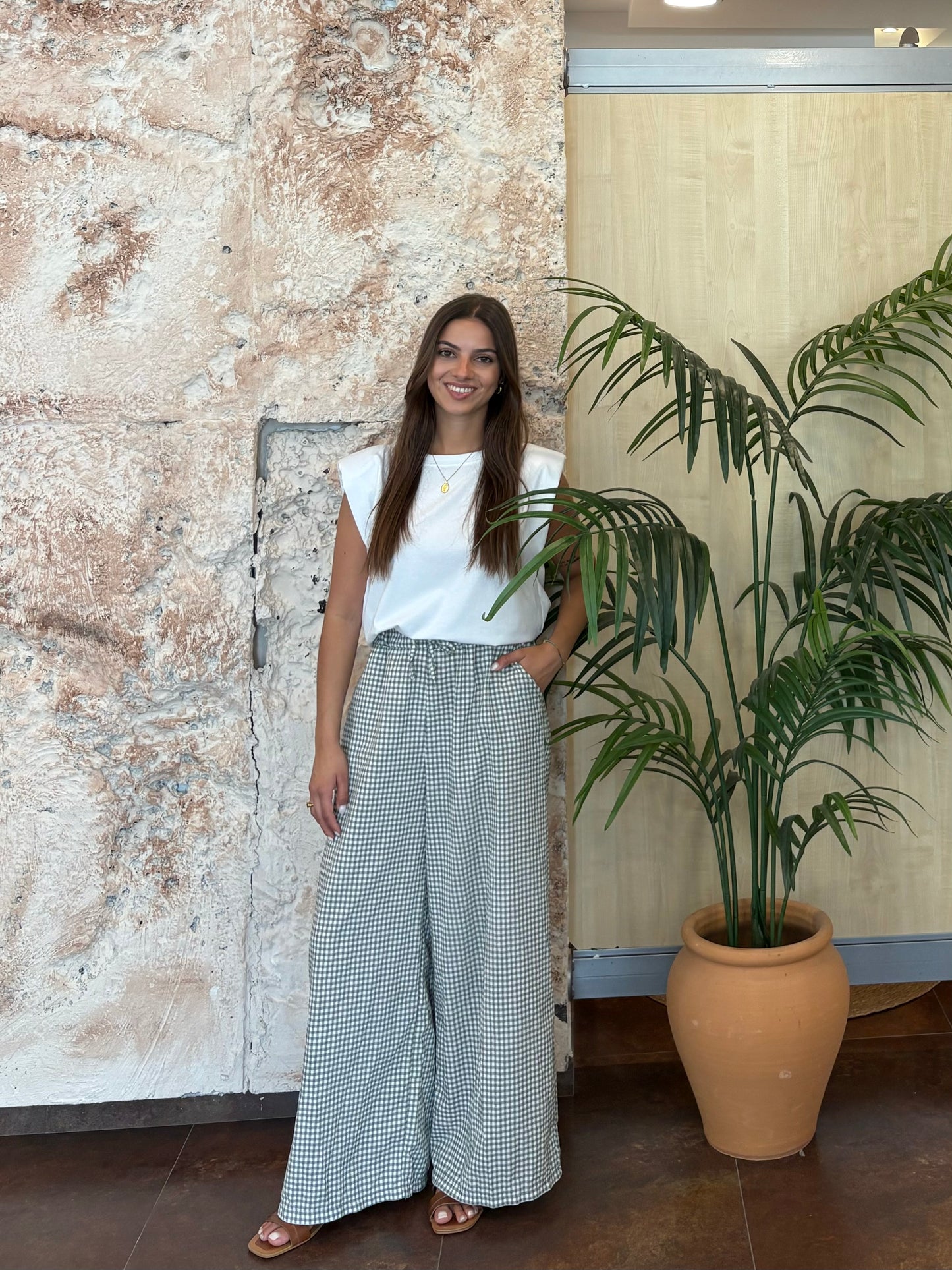 PANTALÓN PALAZZO VICHY VERDE