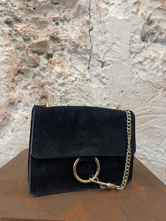BOLSO PIEL ANILLA CUADRADO NEGRO