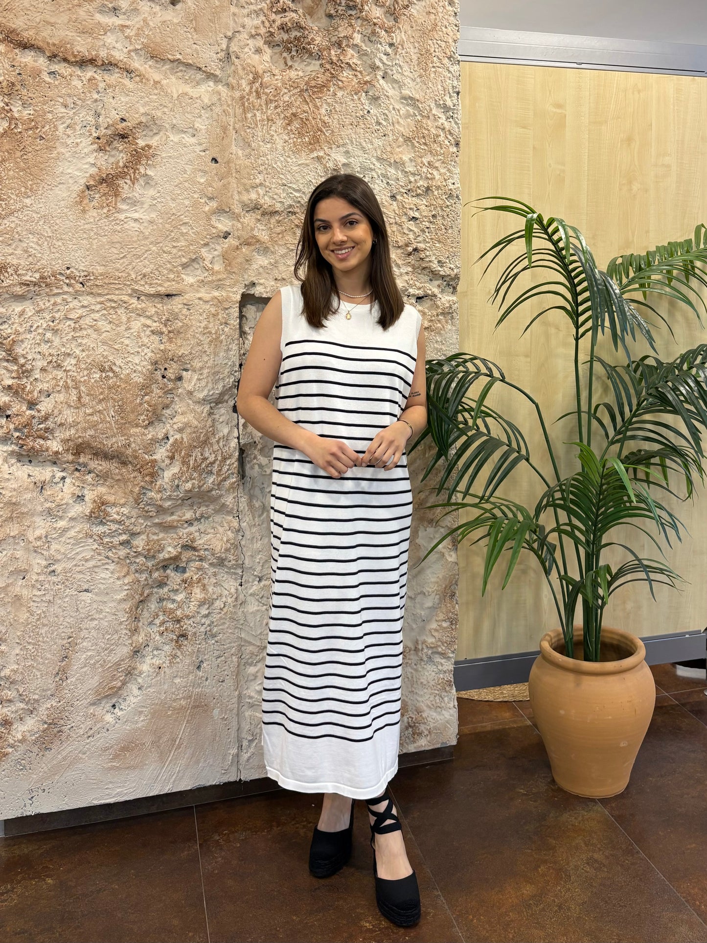 VESTIDO PUNTO BLANCO-RAYAS NEGRA