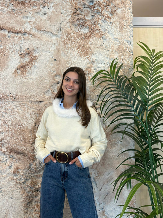 JERSEY CUELLO PELO REDONDO CREMA