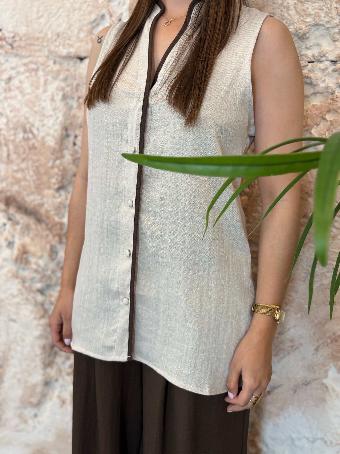 CAMISA CUELLO MAO BEIGE
