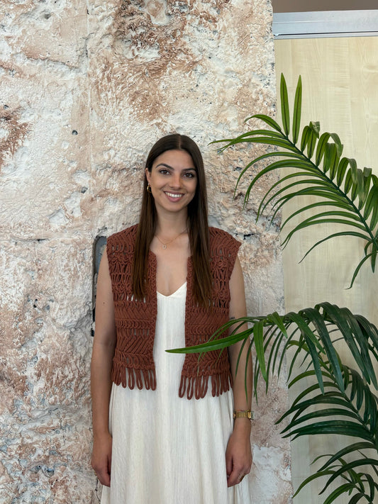CHALECO TRAPILLO CROCHET TEJA