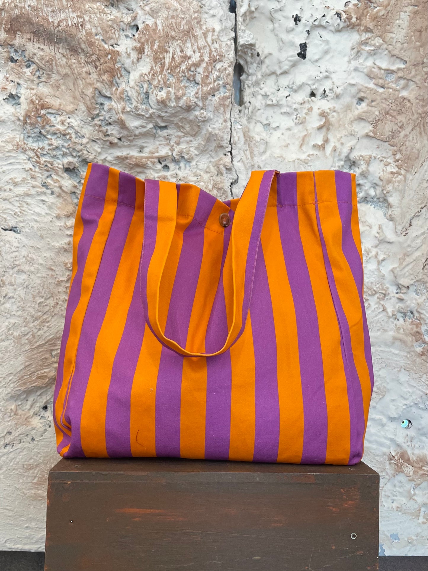 BOLSO SHOPPER TELA RAYAS NARANJA - LILA