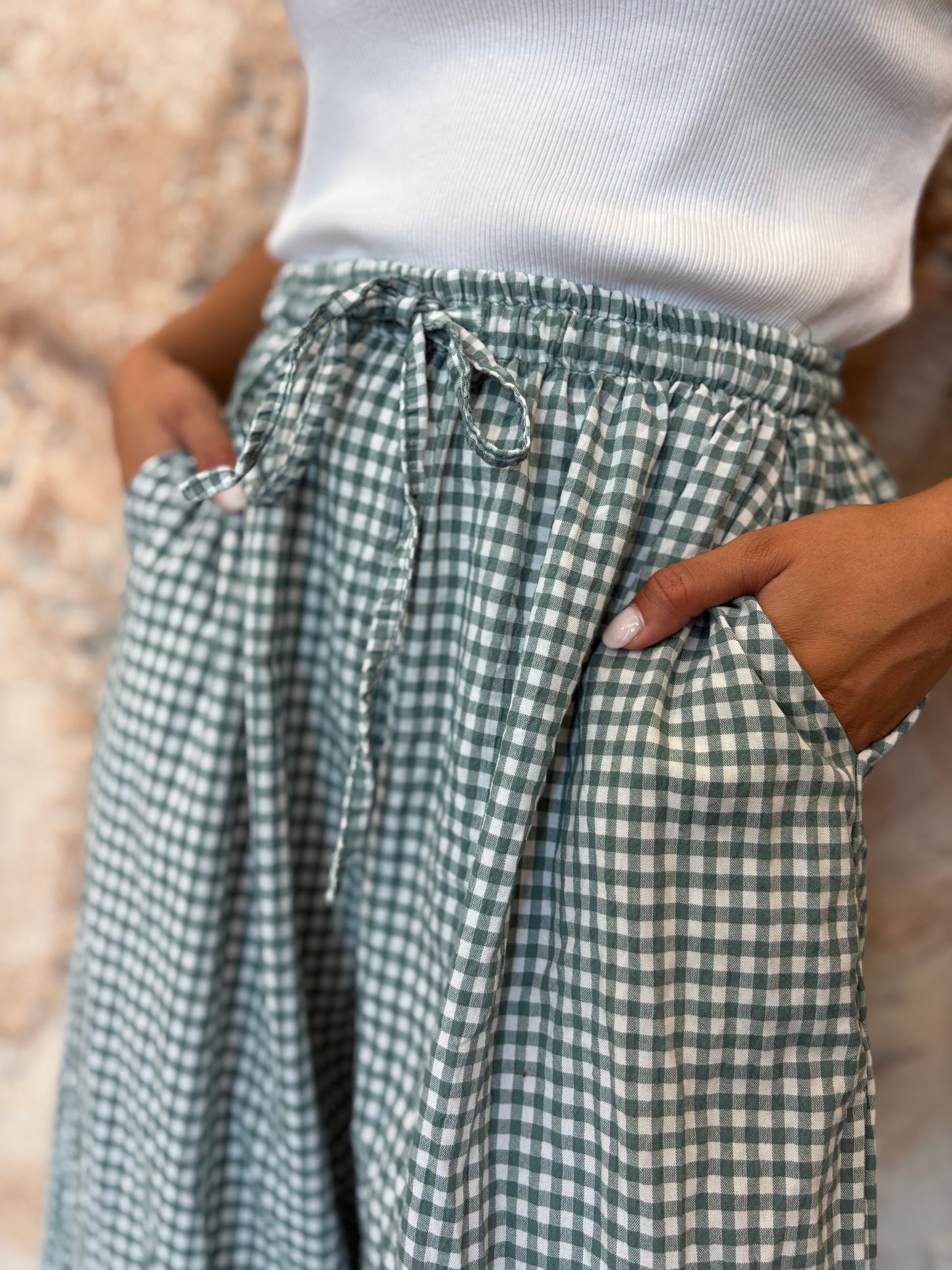 PANTALÓN BOMBACHO VICHY VERDE AGUA