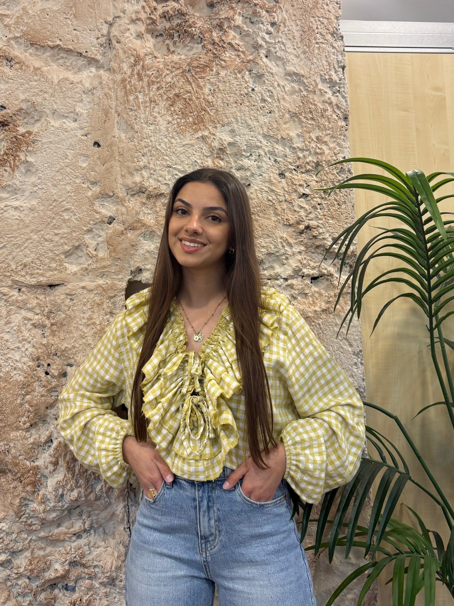 BLUSA VOLANTES VICHY AMARILLO