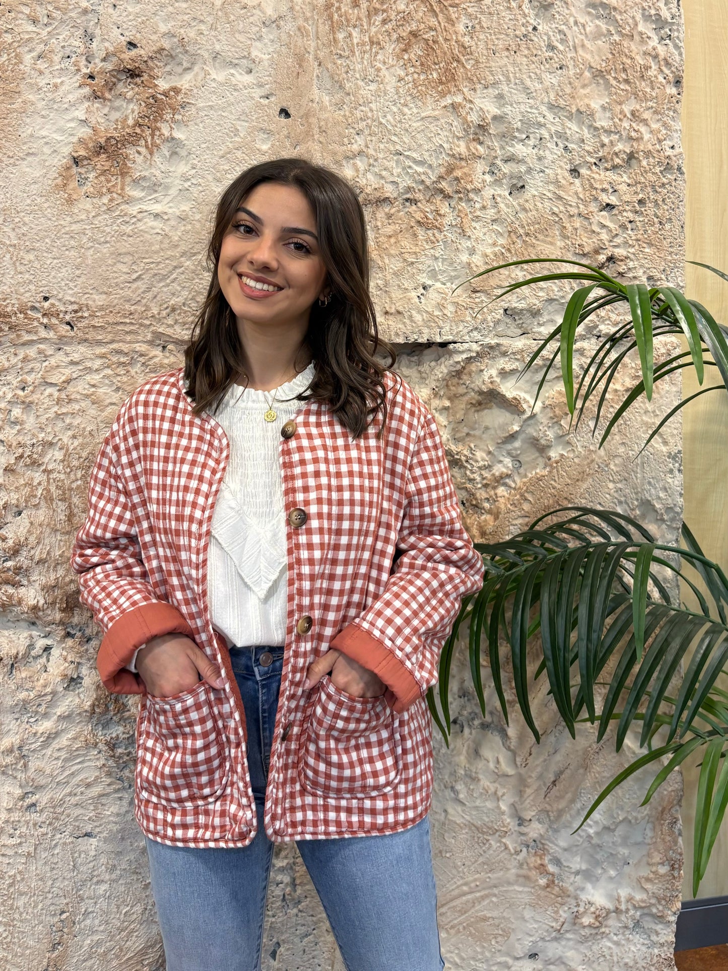 PARKA ABOTONADA VICHY CORAL