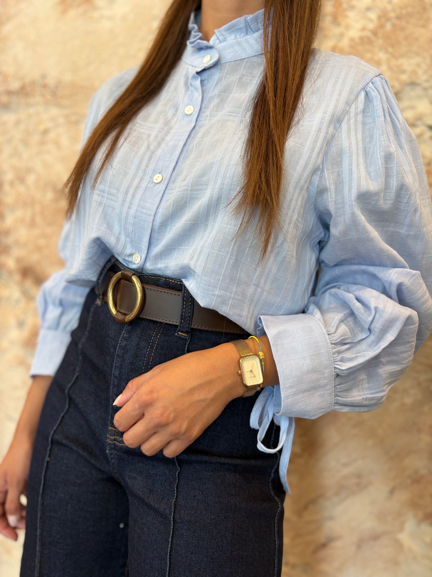 CAMISA CUELLO RIZO CELESTE