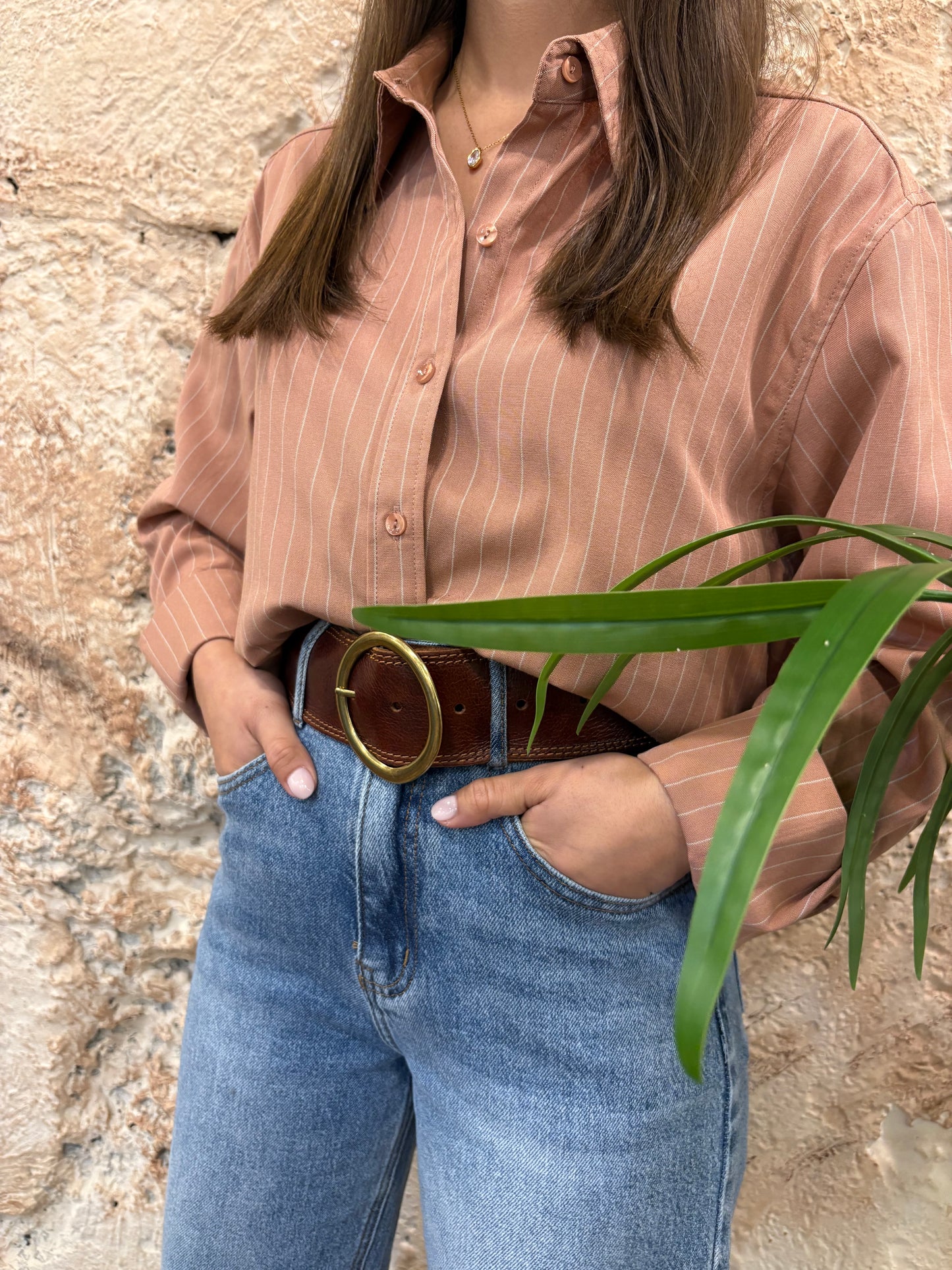 CAMISA OVERSIZE OXFORD RAYAS TEJA