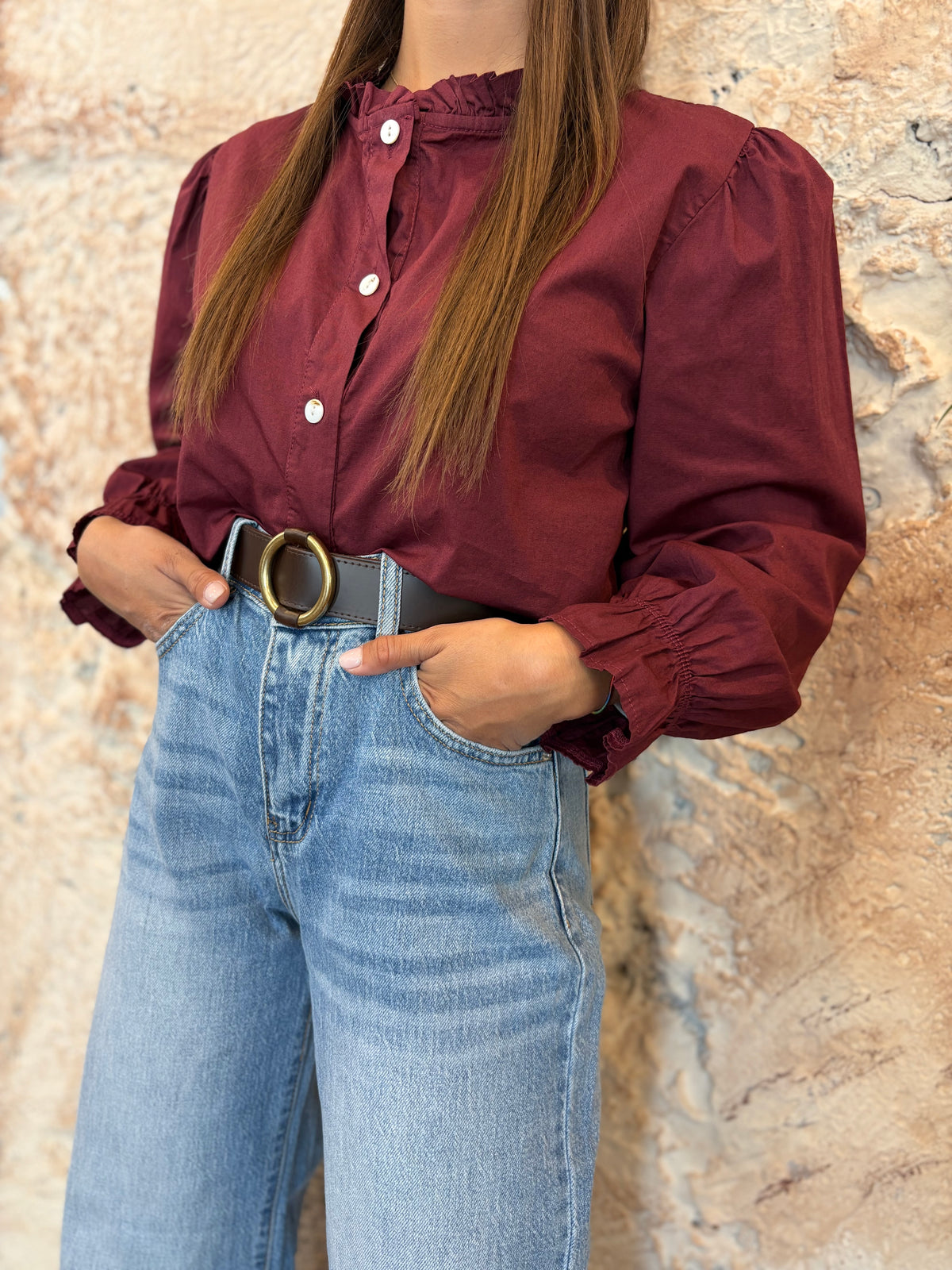 CAMISA CUELLO RIZO BURDEOS