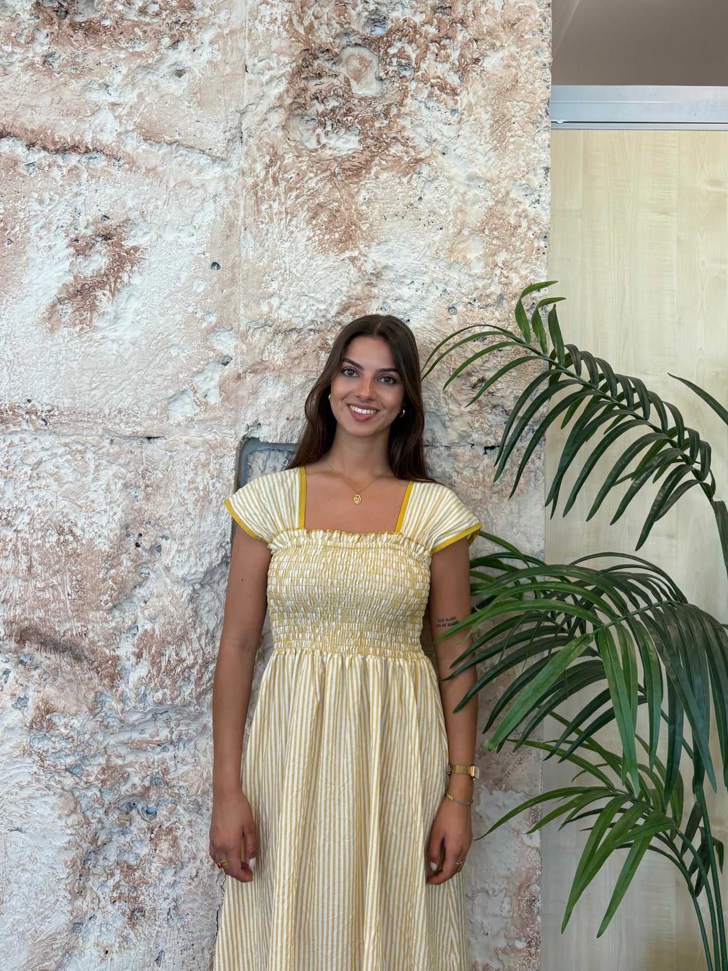 VESTIDO PANEL DE ABEJA RAYAS AMARILLO