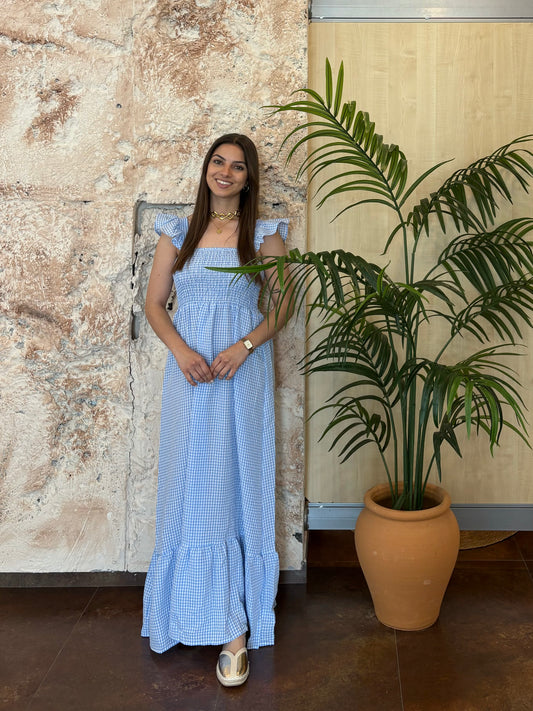 VESTIDO PANEL VICHY CELESTE