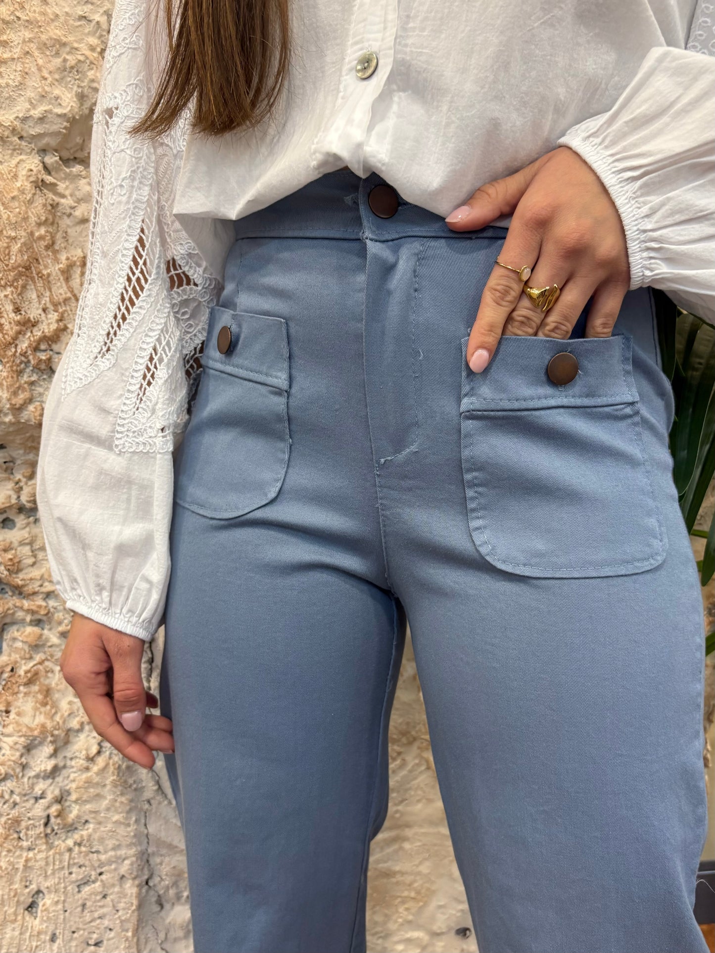 JEANS RECTO BOLSILLOS CELESTE