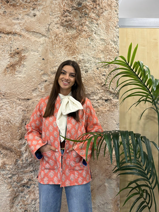 CHAQUETA ACOLCHADA ESTAMPADA SALMÓN-VERDE