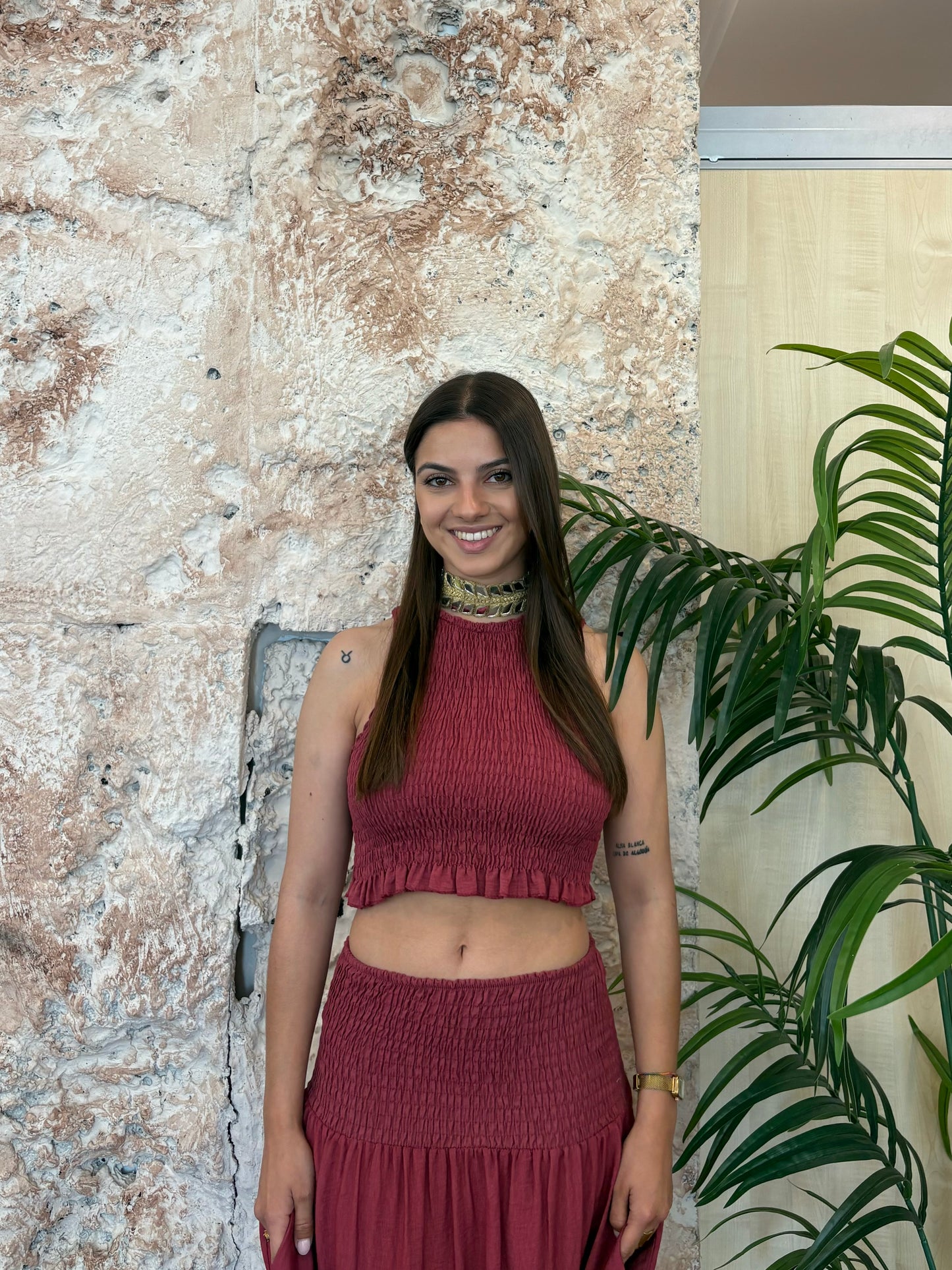 CONJUNTO TOP-FALDA FRAMBUESA