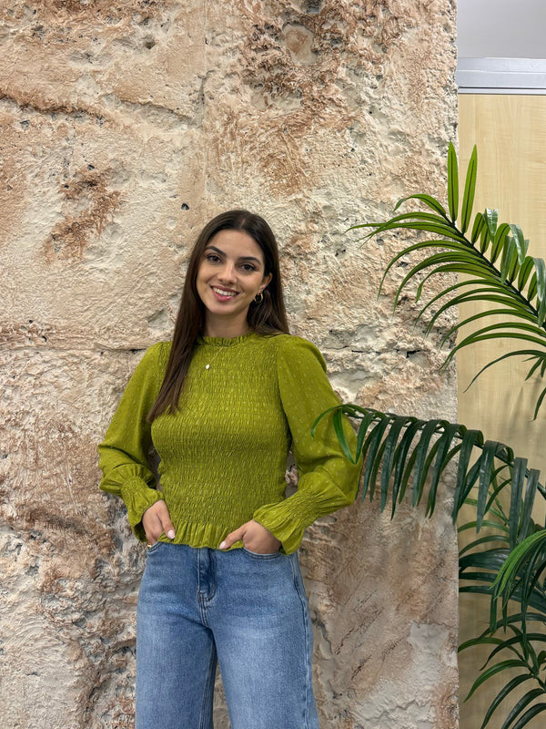 BLUSA PANEL ABEJA VERDE PISTACHO GLITTER