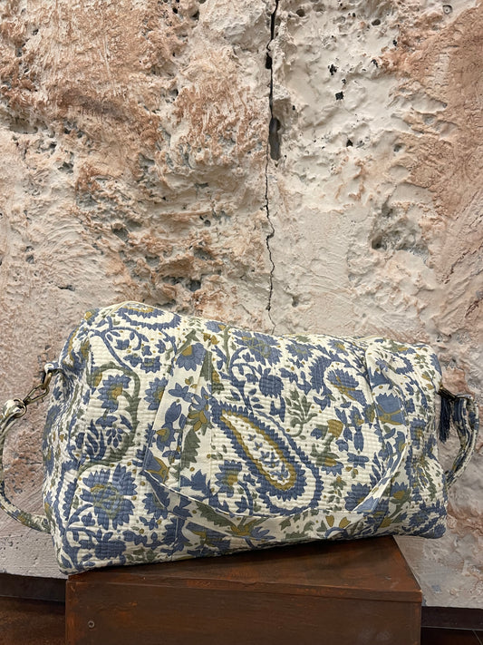 BOLSA VIAJE CRUDO Y CELESTE