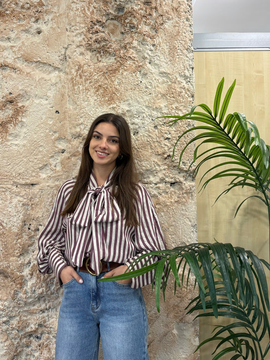 CAMISA LAZADA RAYAS MORADA