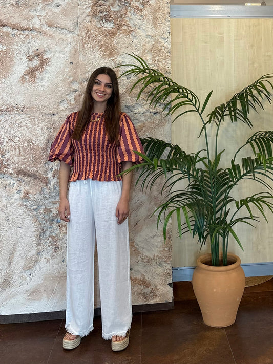 PANTALÓN RECTO DESFLECADO LINO