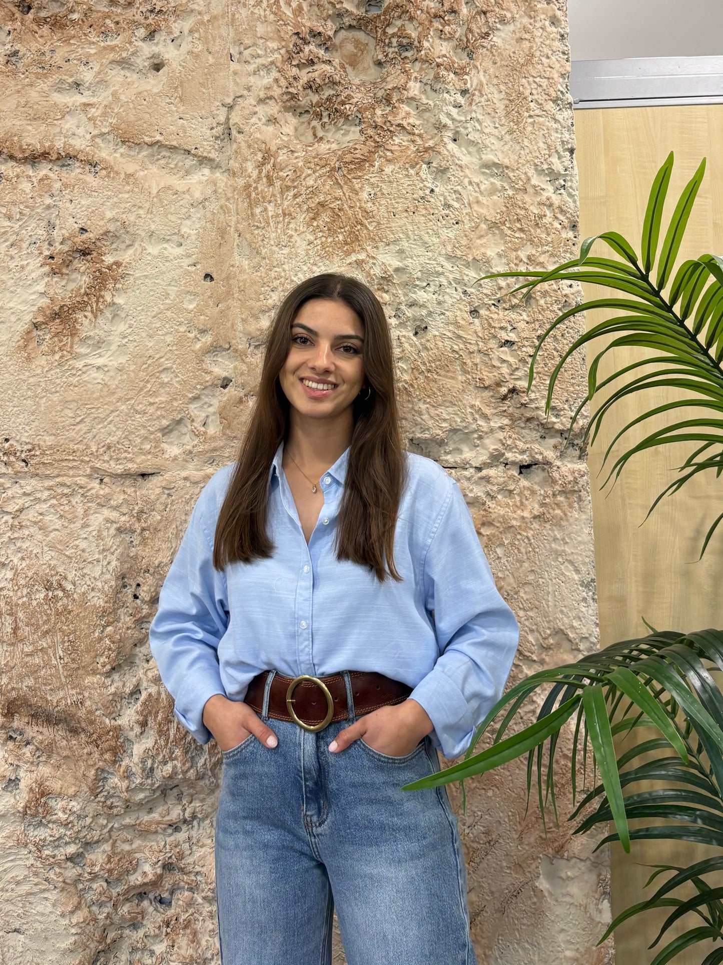 CAMISA OVERSIZE OXFORD PIQUÉ CELESTE