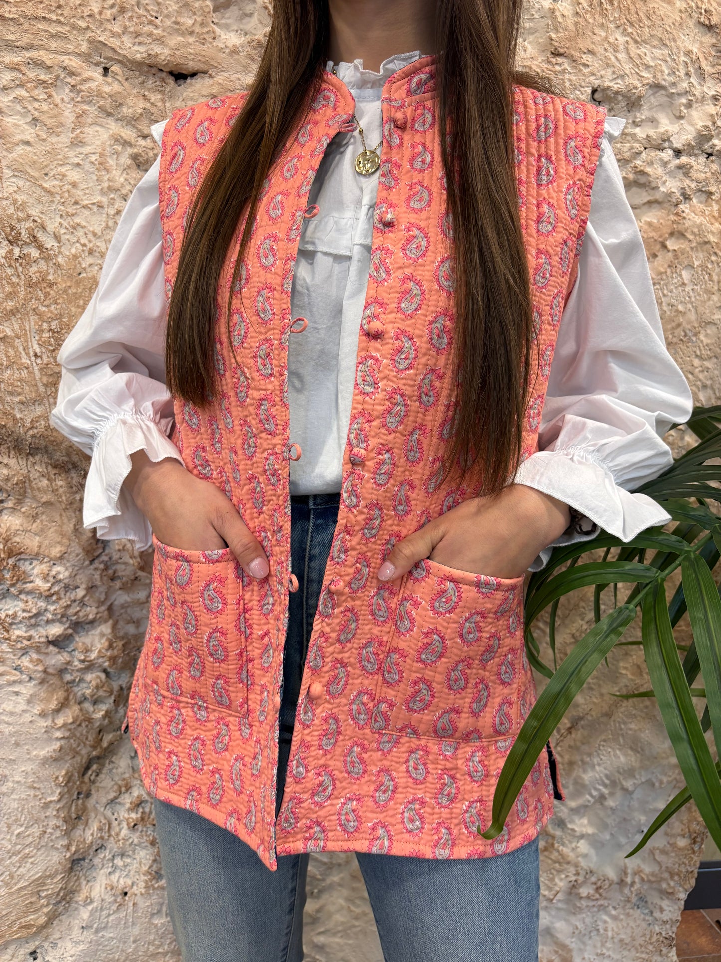 CHALECO ESTAMPADO REVERSIBLE ROSA