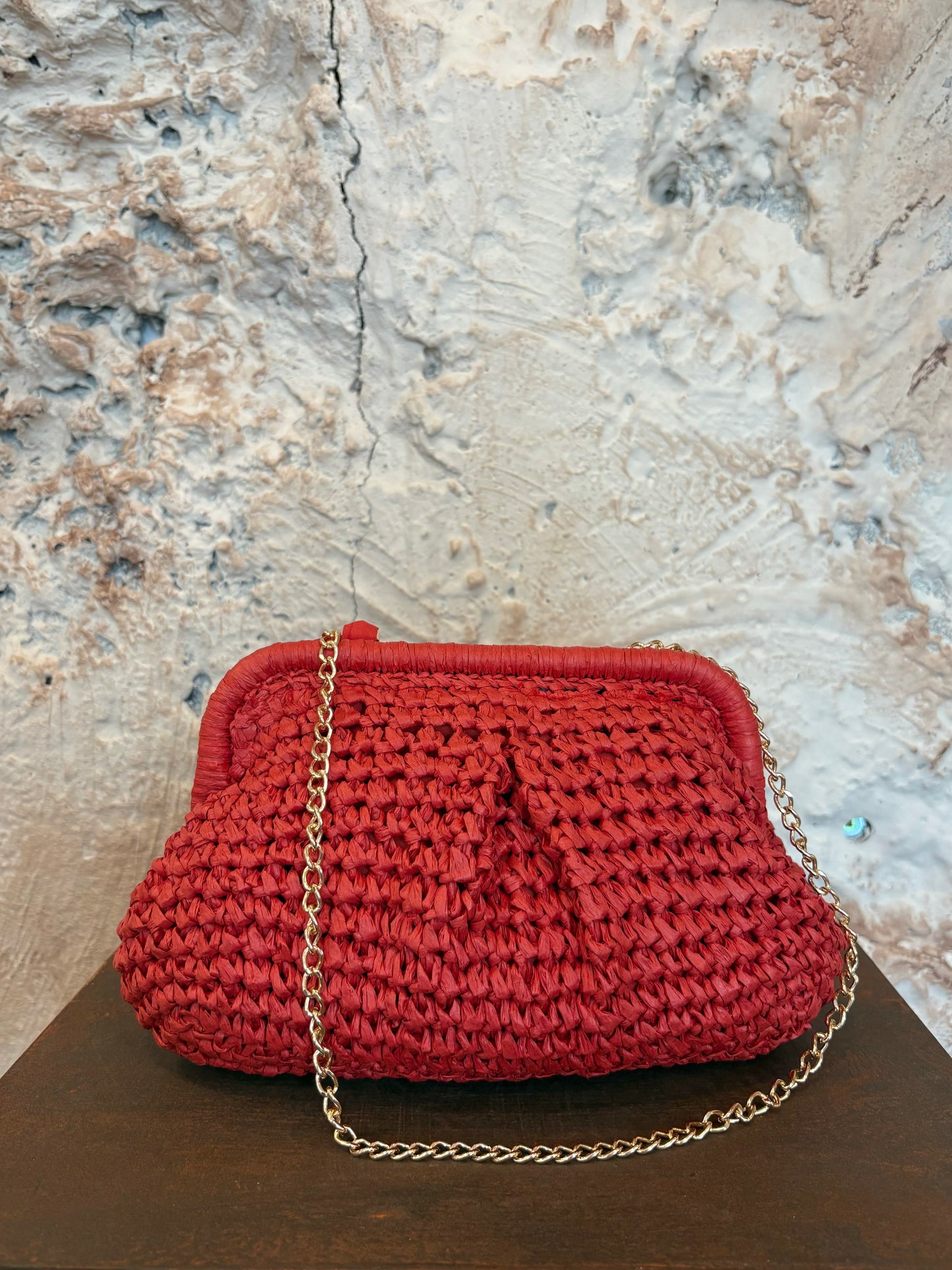 BOLSO DE MANO RAFIA ROJO