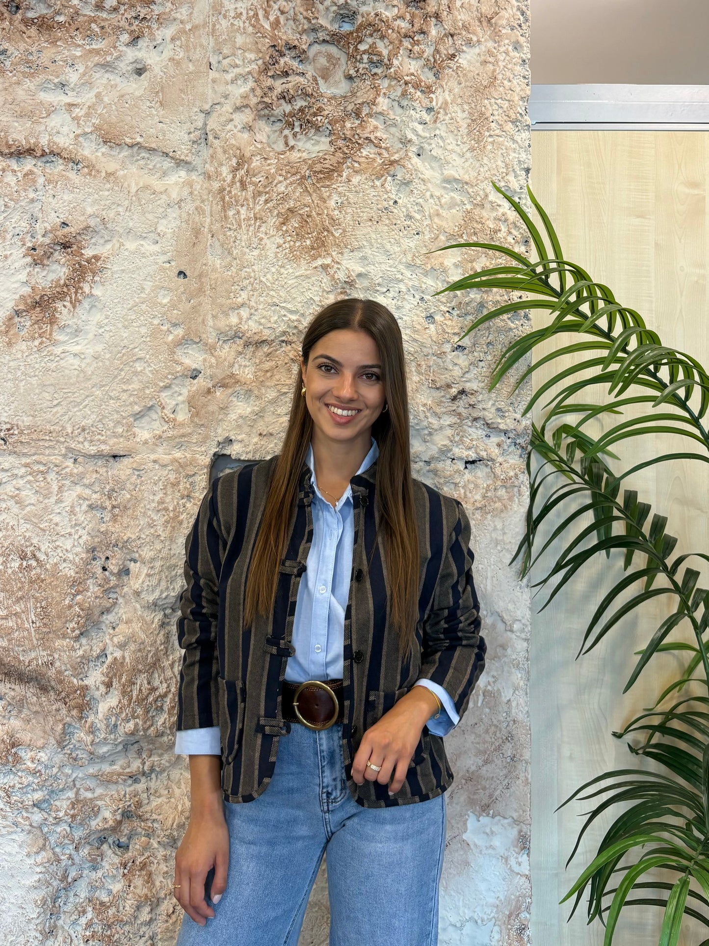 CHAQUETA ALAMARES RAYAS AZUL