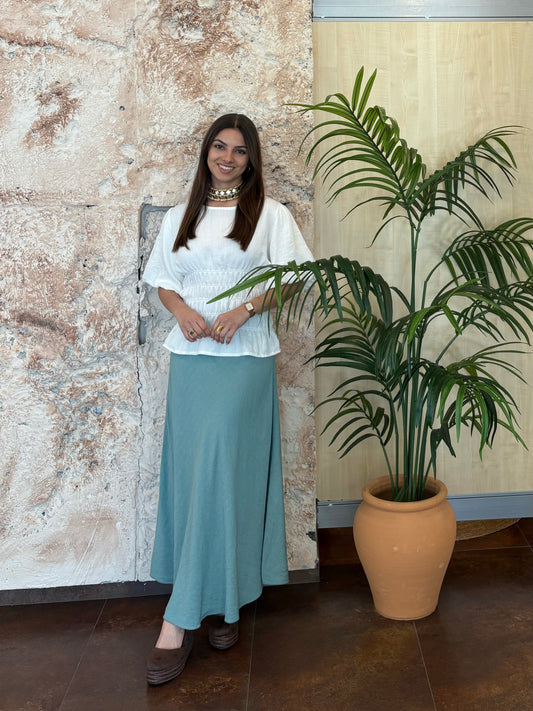 FALDA LARGA FLUIDA VERDE AGUA