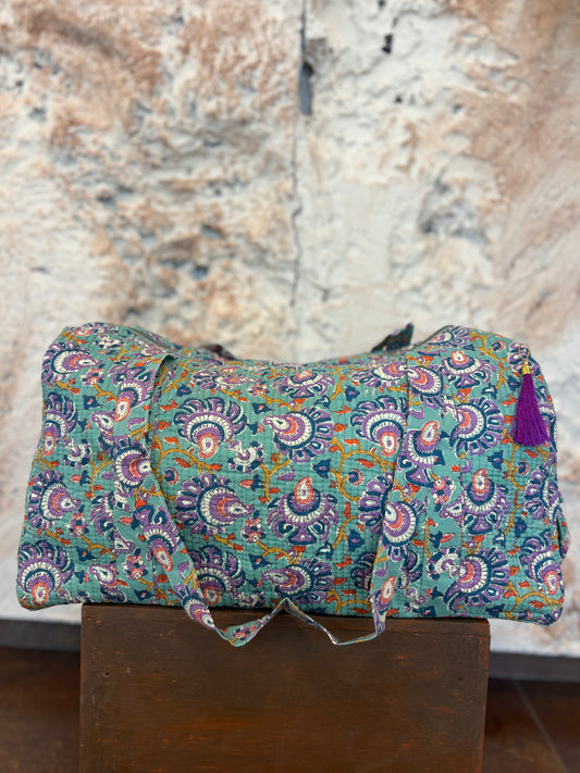 BOLSO VIAJE ESTAMPADO VERDE AGUA - LILA