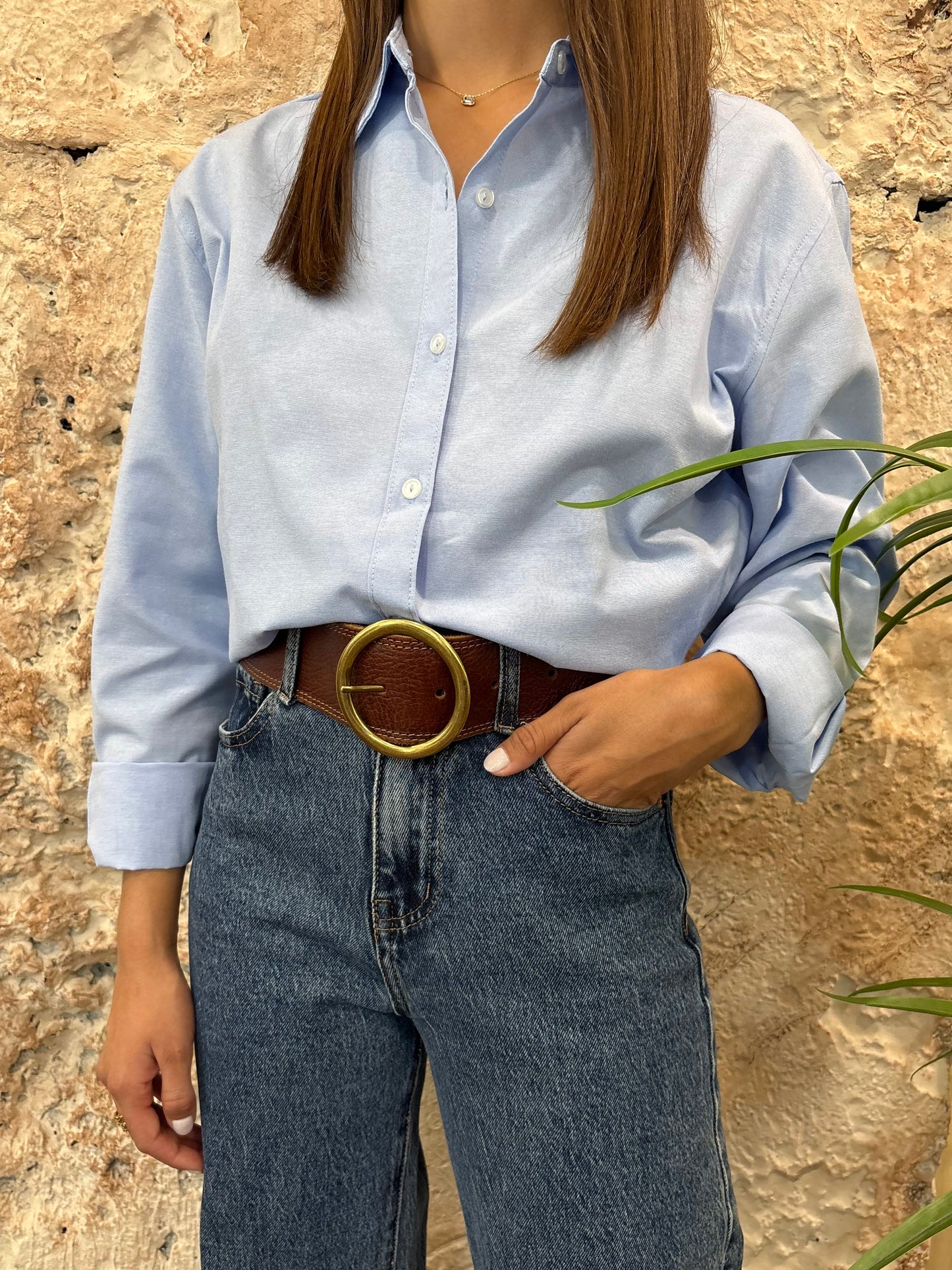 CAMISA OVERSIZE OXFORD CELESTE