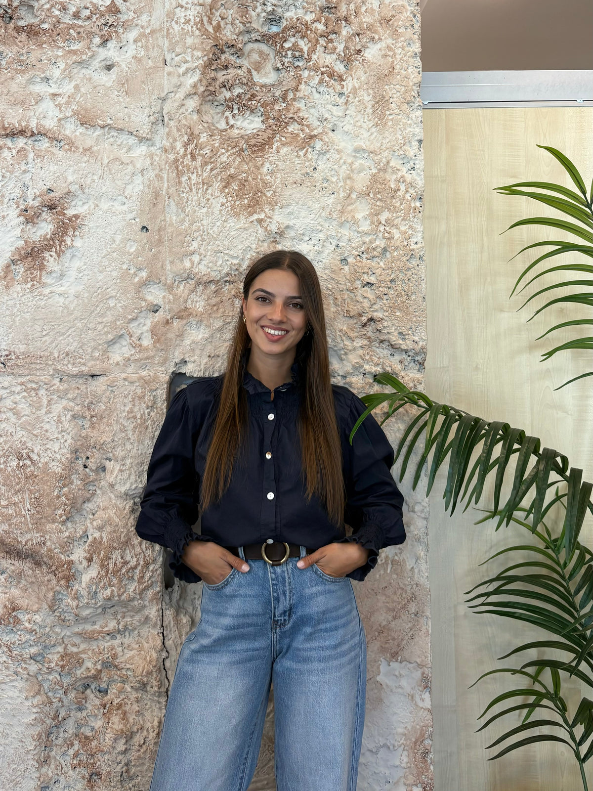 CAMISA CUELLO PANEL DE ABEJA AZUL MARINO