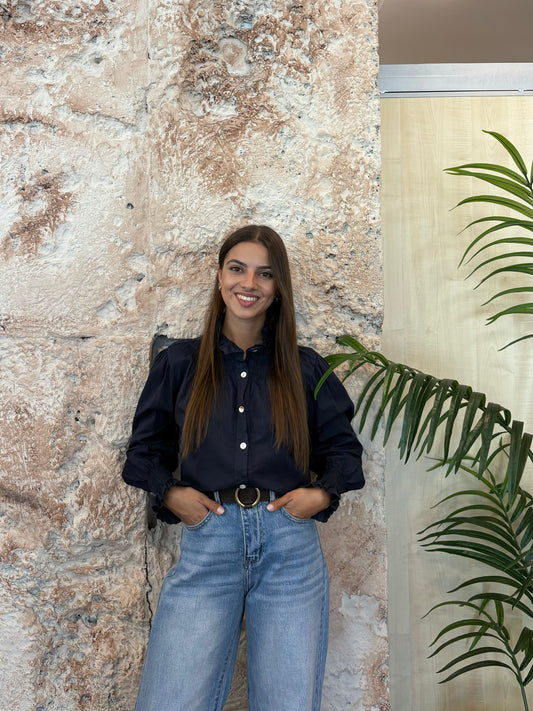 CAMISA CUELLO PANEL DE ABEJA AZUL MARINO