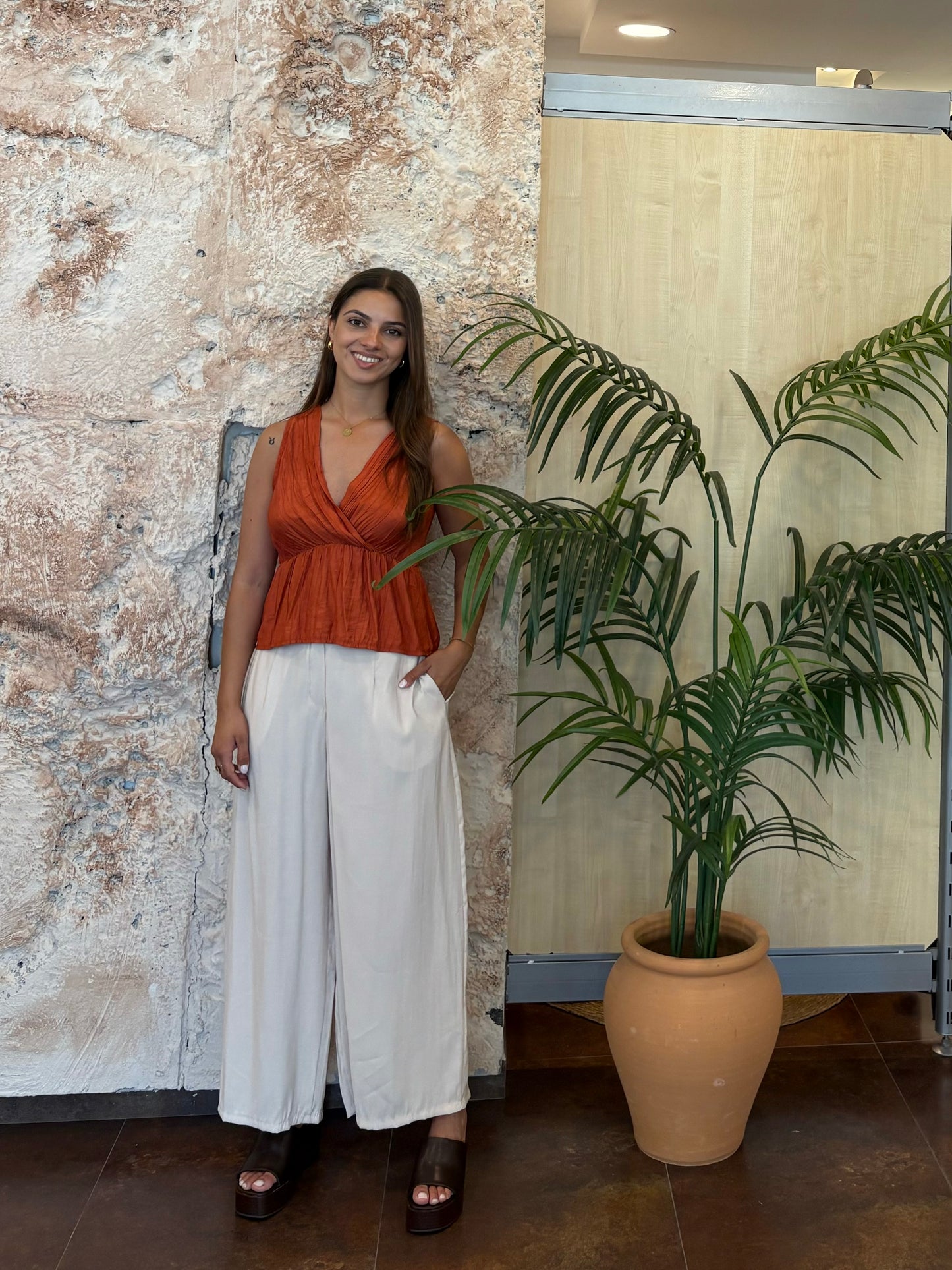 PANTALÓN DE PINZA PALAZZO CRUDO