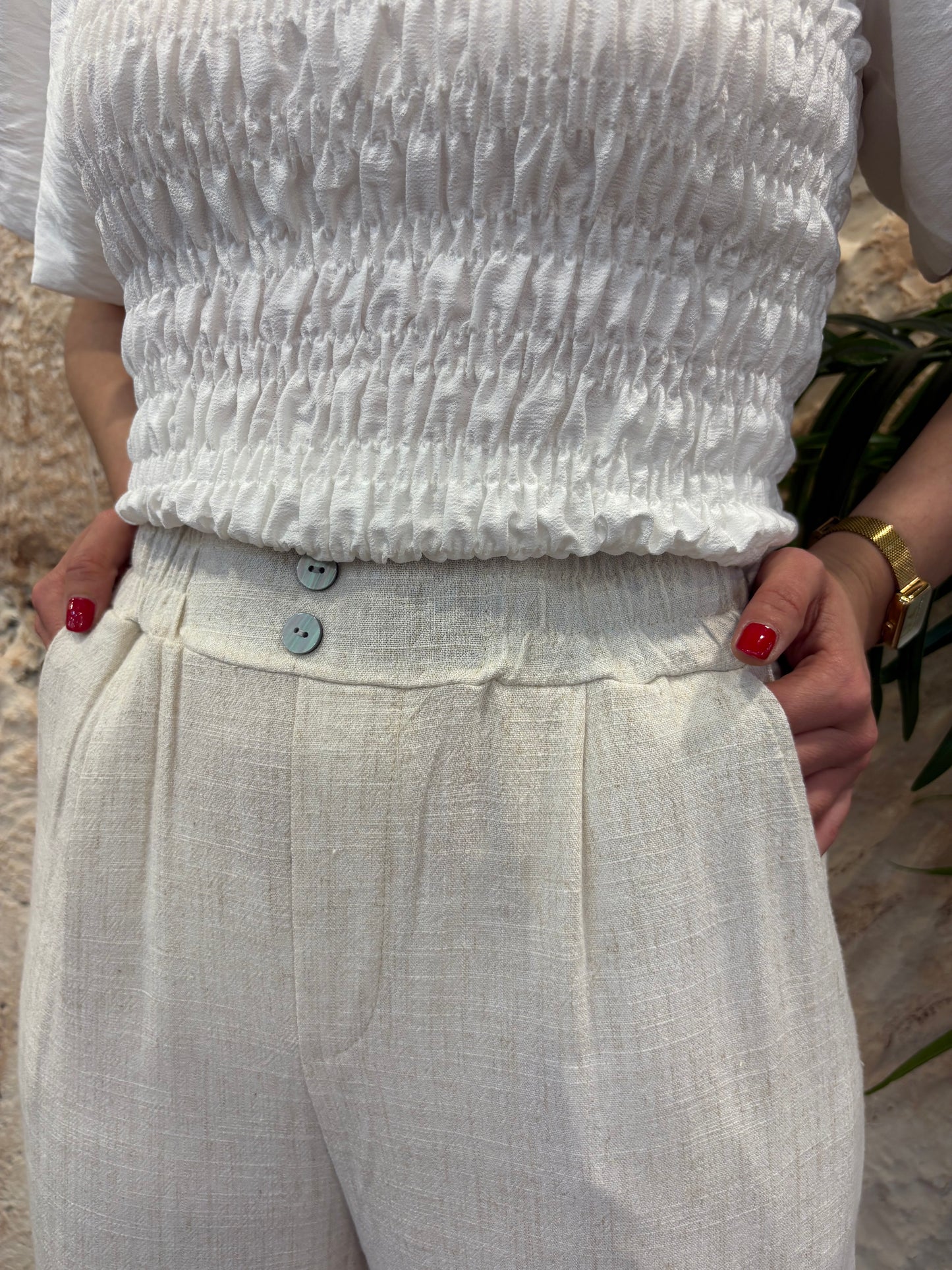 PANTALÓN CULOTTE LINO BEIGE