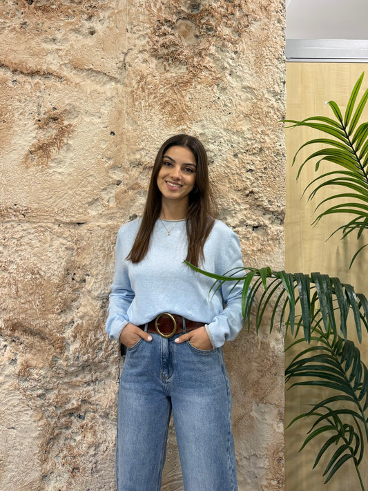 JERSEY HILO CELESTE  FRANJA CUELLO