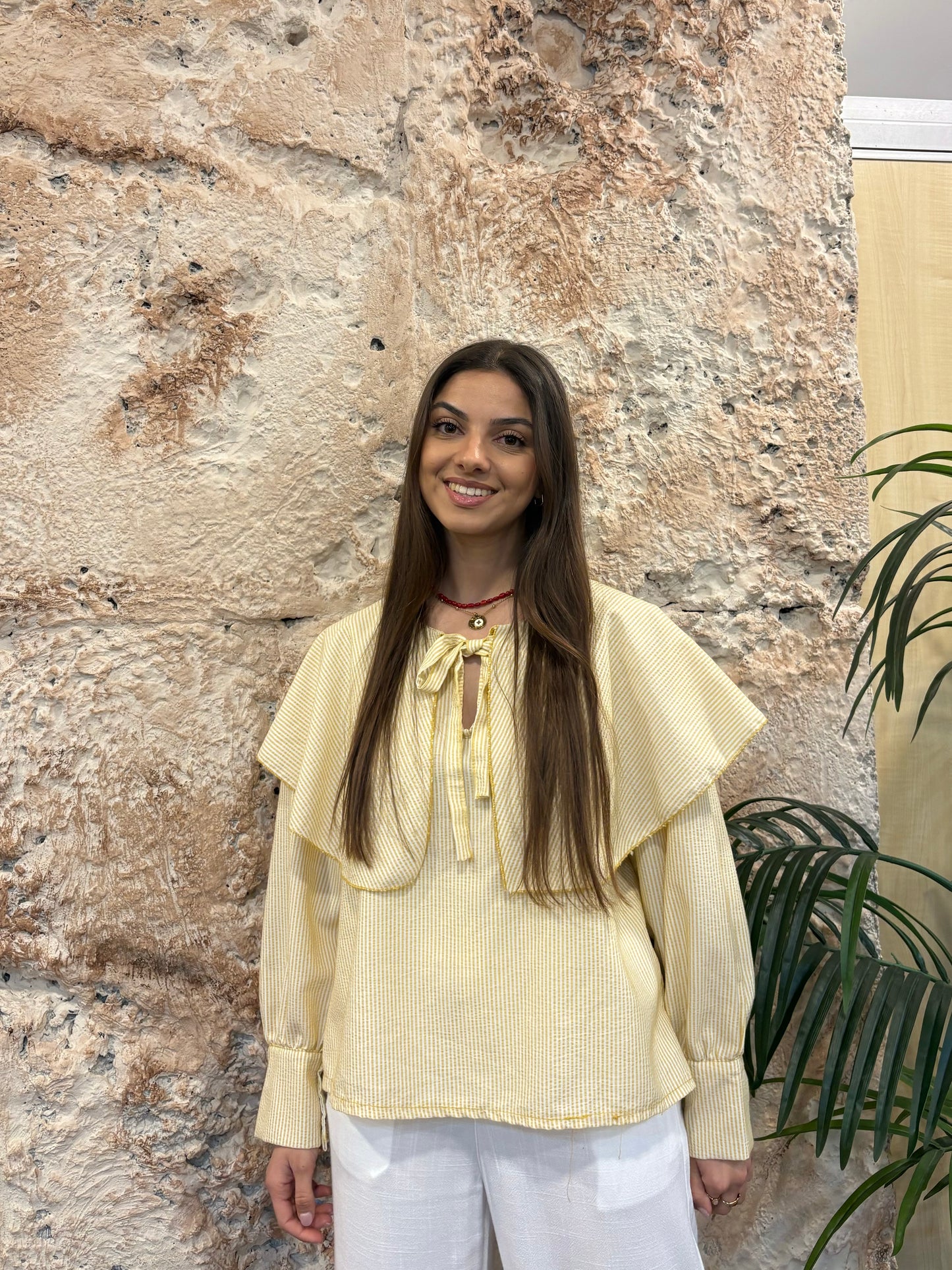 BLUSA VOLANTES RAYAS AMARILLO